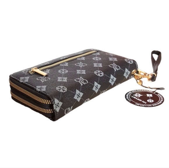 Leather wallet Black women Wristlet Purse Clutch round zipper Charis Ma - Picture 10 of 14